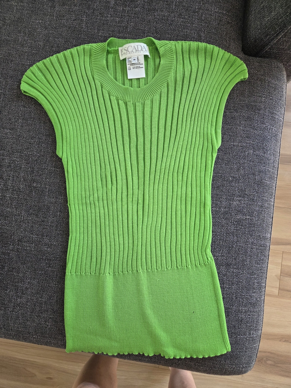 Escada Bright Green Ribbed Knit Top